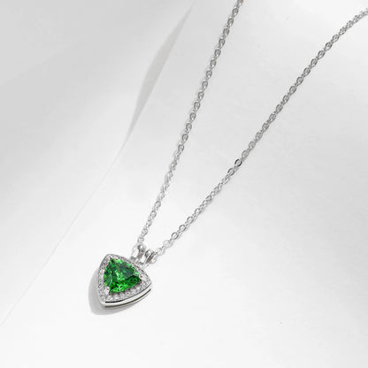 Sterling Silver Triangle Green CZ Pendant Necklace