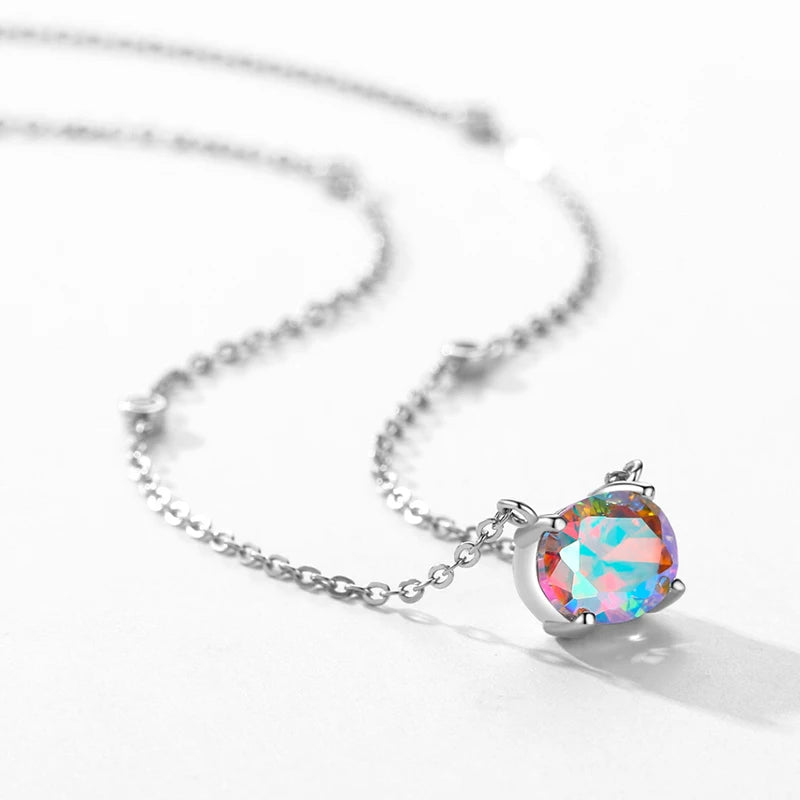 Sterling Silver Oval Cut Colorful CZ Necklace