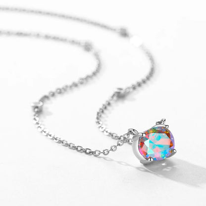 Sterling Silver Oval Cut Colorful CZ Necklace