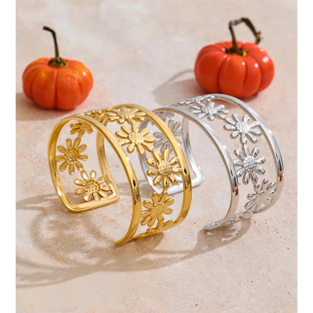 Gold ring paired with flower bracelet for coordinated look