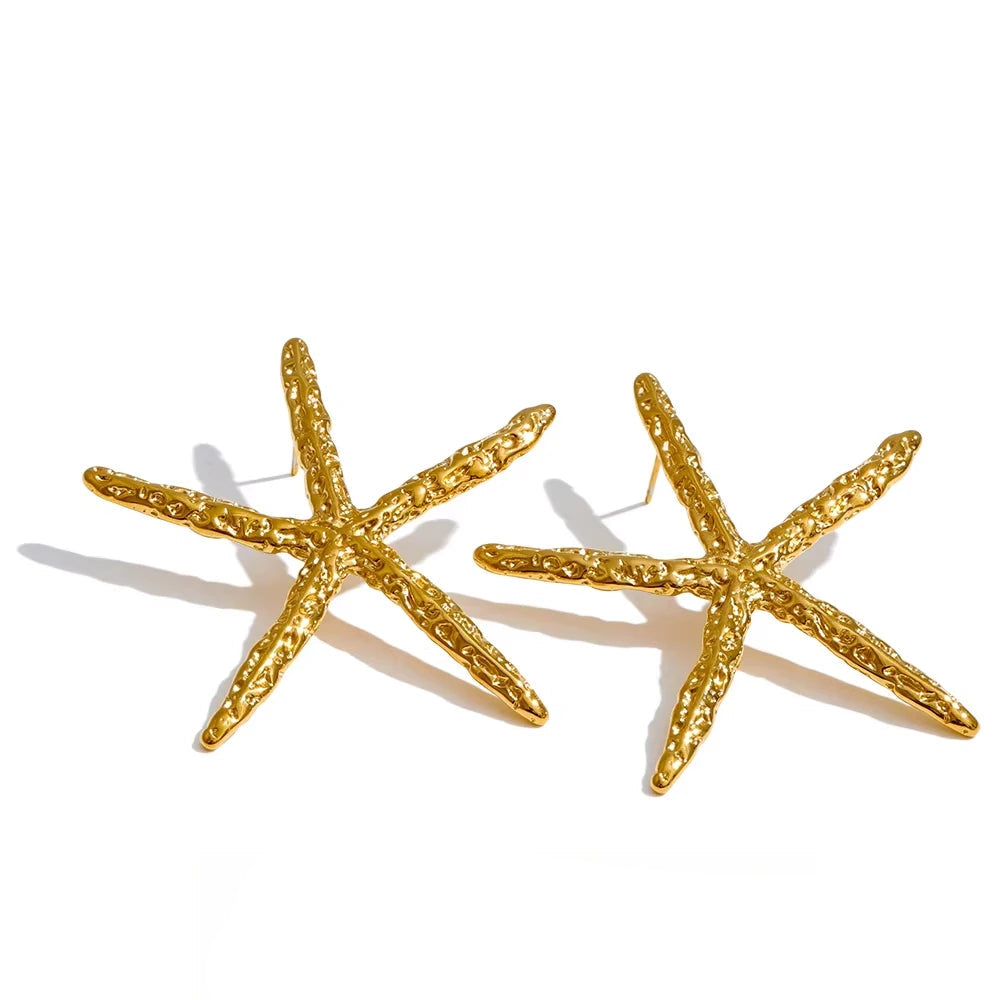 Gold plated starfish stud earrings stainless steel summer jewelry