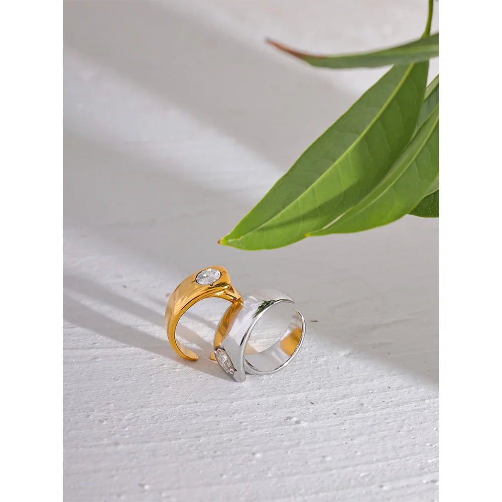 Wide band chunky ring for women in stainless steel silver