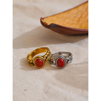 18K Gold Plated Vintage Red & Black Stone Ring