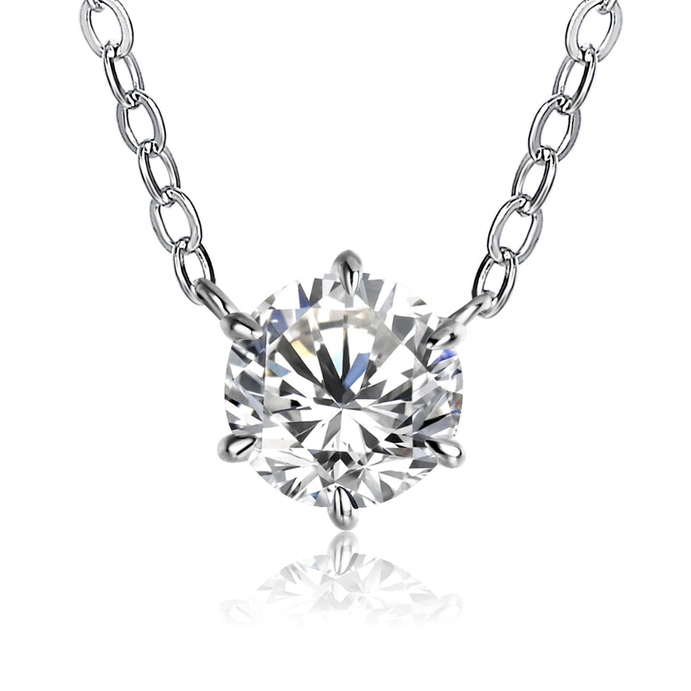 Sterling silver moissanite necklace paired with a gold necklace contrast