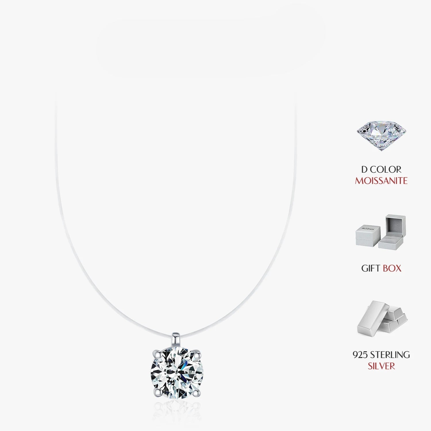 Fine jewelry necklace showcasing moissanite diamond sparkle and silver finish