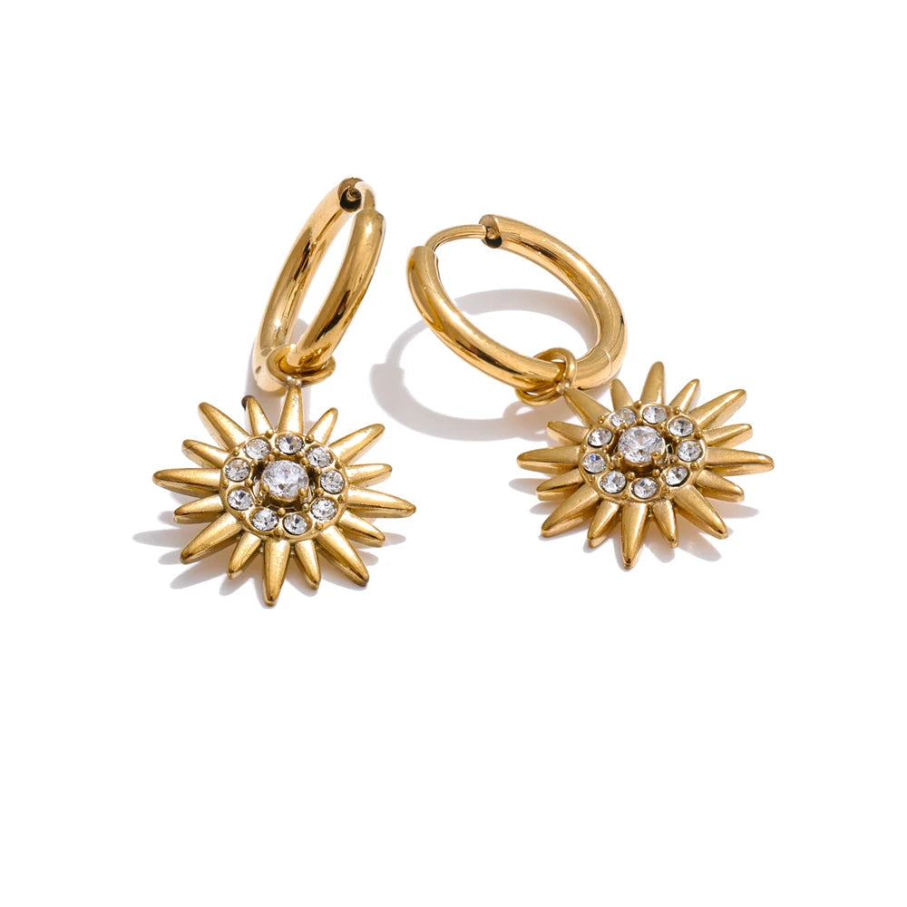 Gold plated stainless steel hoop earrings with cubic zirconia