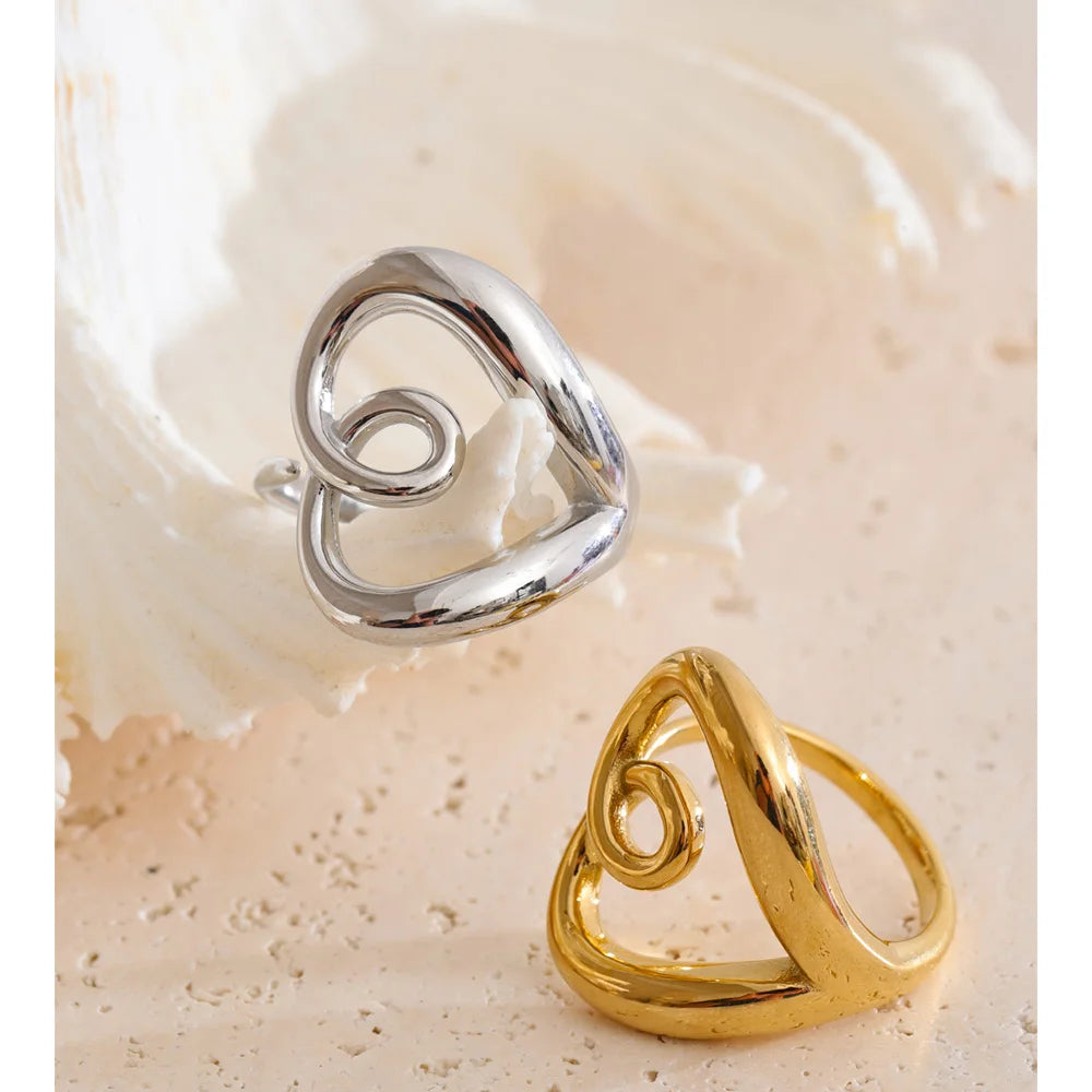 Stainless steel rings heart design with adjustable fit