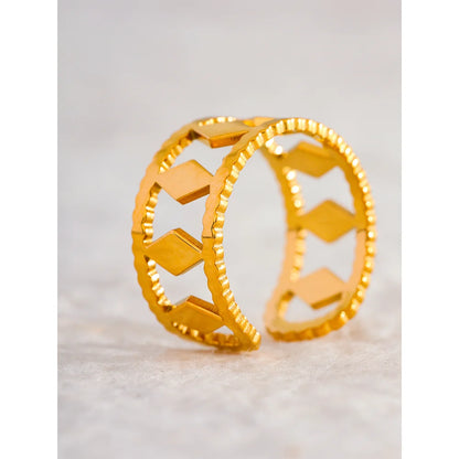 Rhombus Geometric Hollow Open Ring in Gold