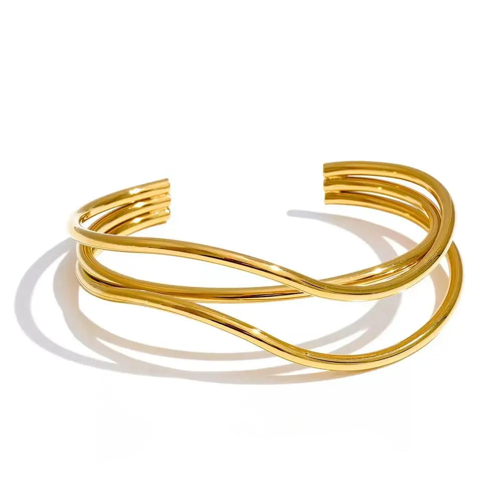 gold plated stainless steel layered open wrist bracelet bangle 60mm women