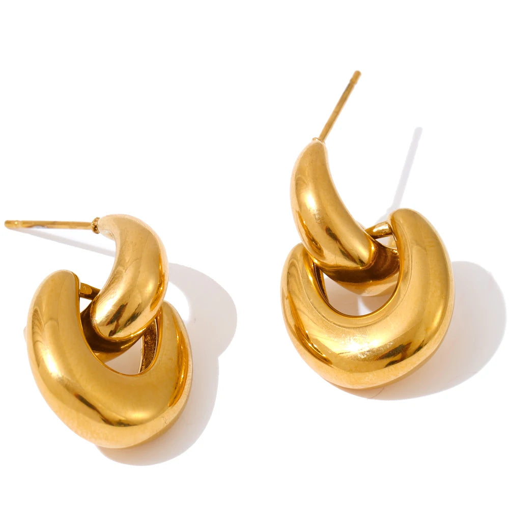 Golden jewelry U shape earrings with polished stainless steel base