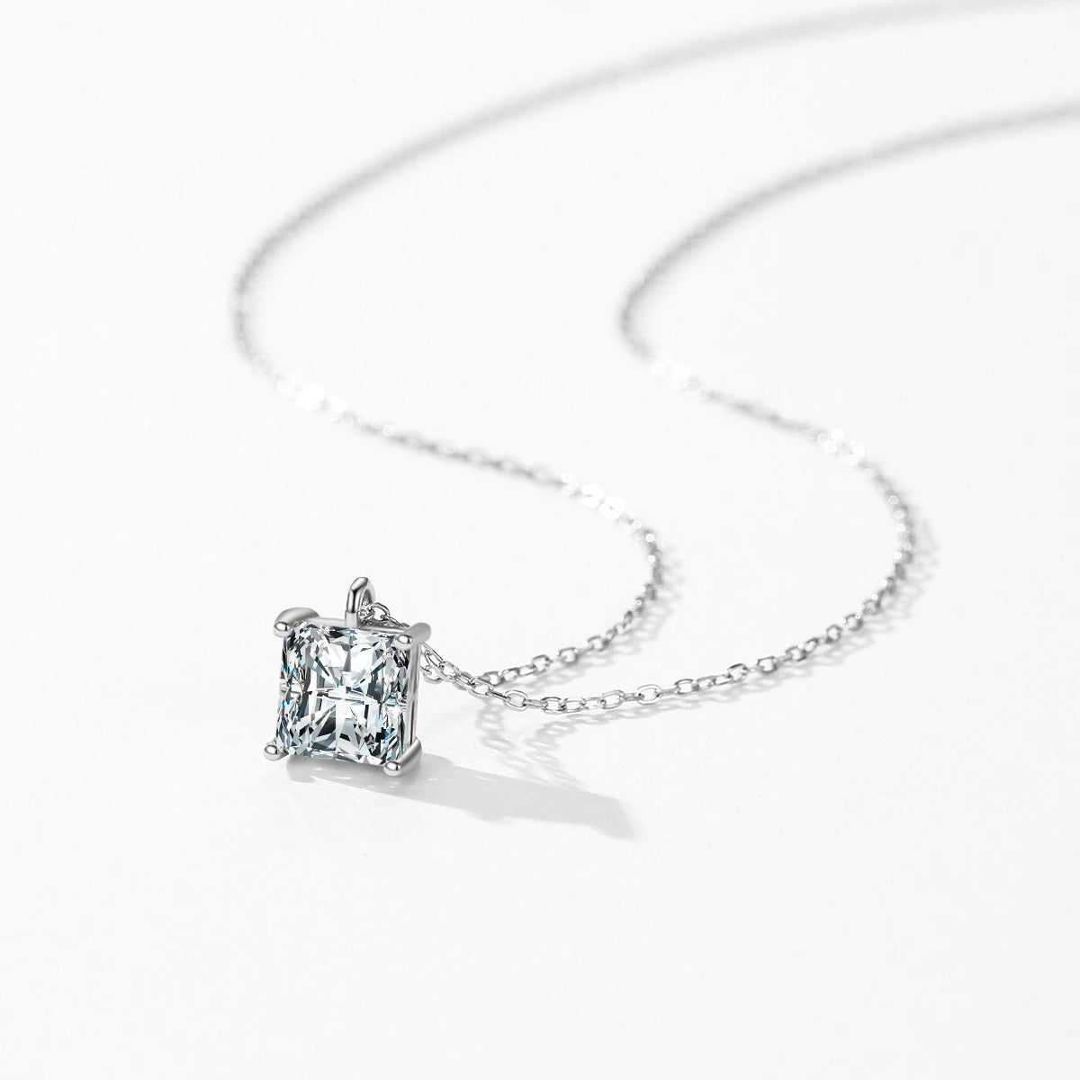 Sterling Silver Square CZ Pendant Necklace