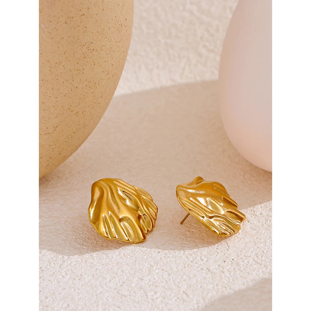 18K Gold Shell Stud Earrings – Stainless Steel, Waterproof