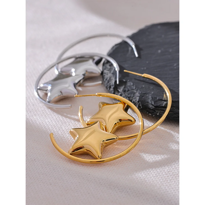 Sleek Star Huggie Earrings – Stainless Steel, Allergy-Free