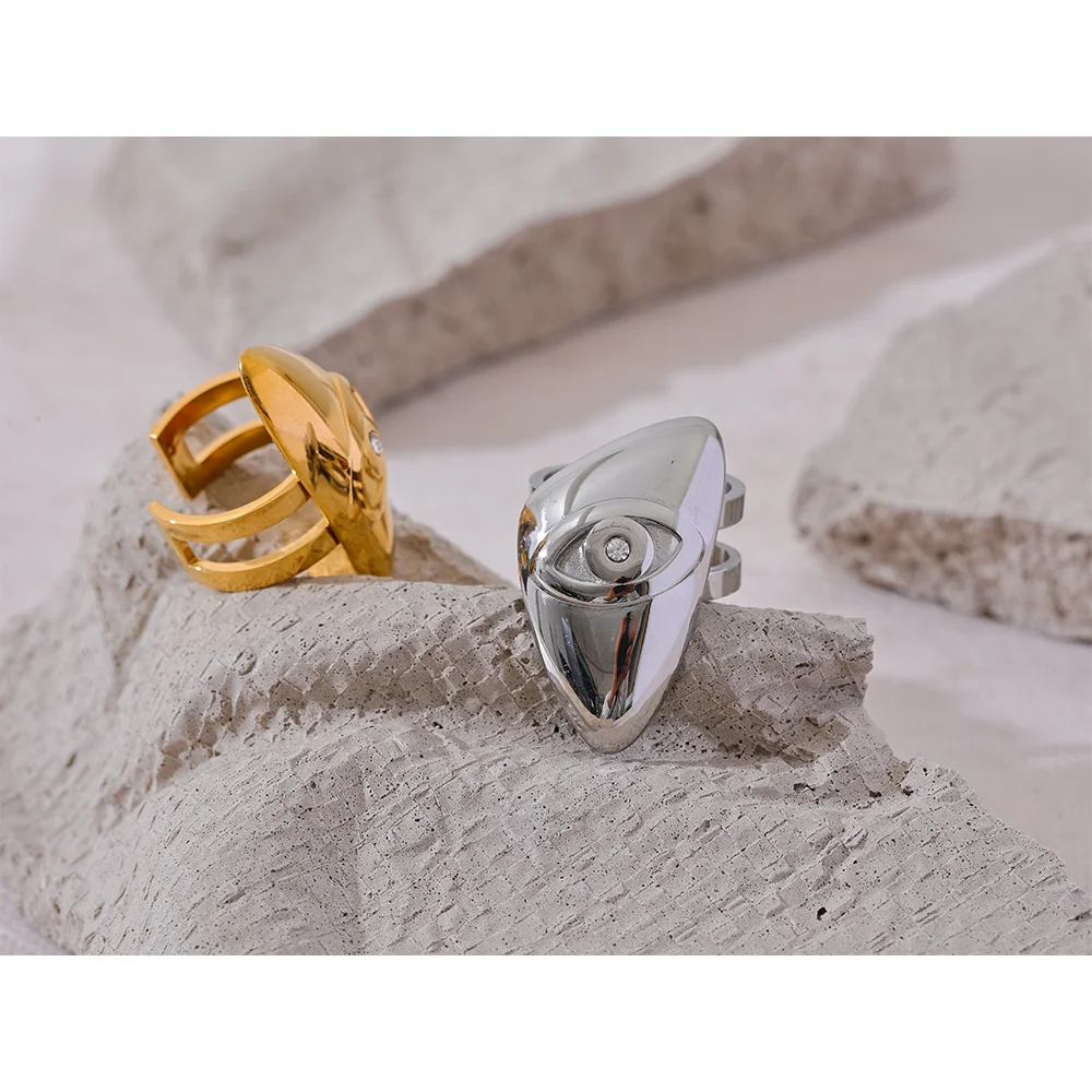 Eye Triangle Open Ring in Gold & Silver