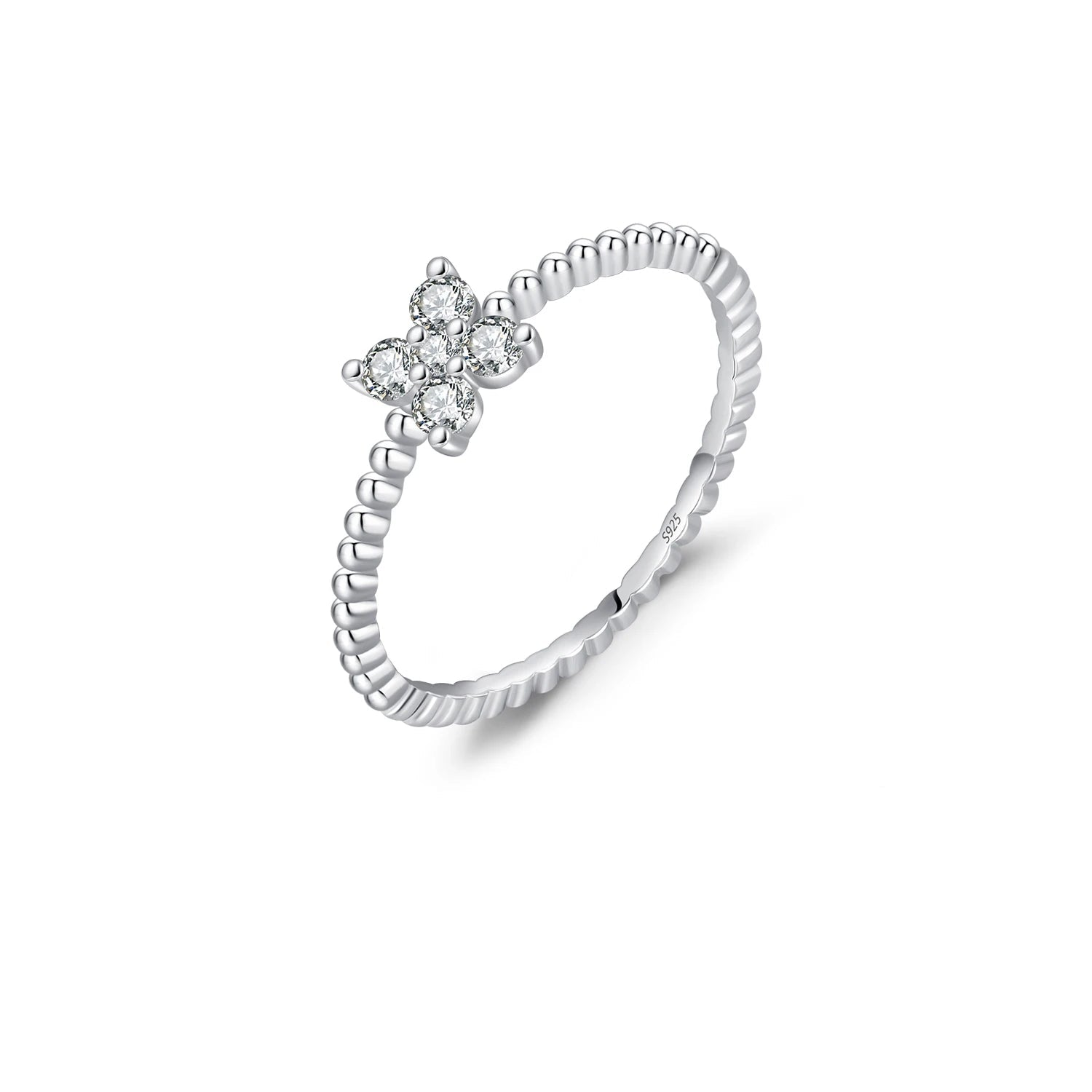 Stackable moissanite ring in 925 sterling silver with sparkling diamond look