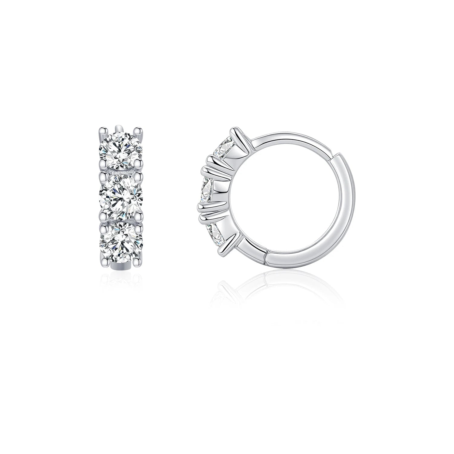 D color moissanite hoop earrings in polished 925 sterling silver