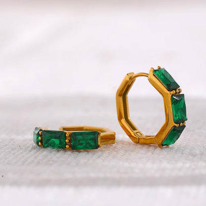 Chic White Green CZ Hoop Huggie Earrings