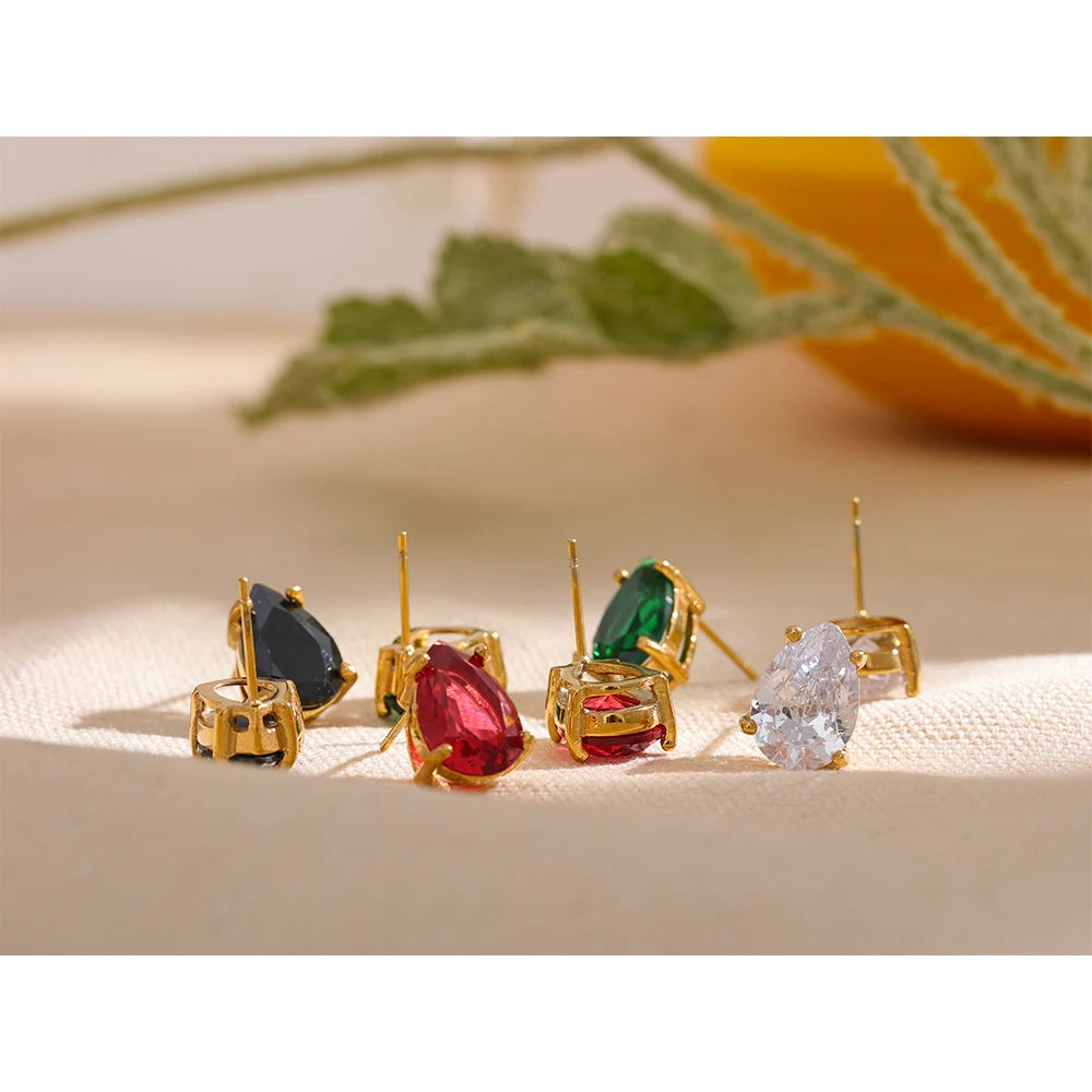 18K Gold Plated Water Drop Cubic Zirconia Stud Earrings