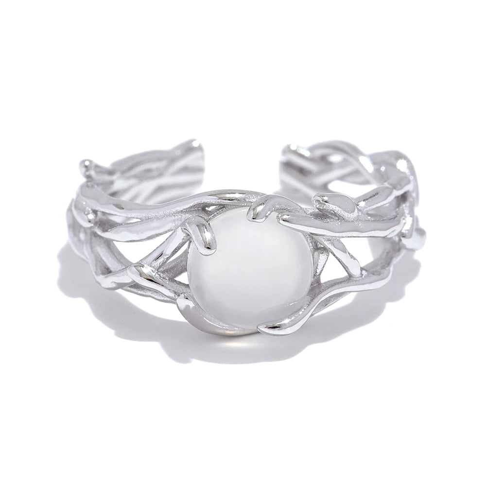 Macro of stone natural tones on an s925 sterling silver band