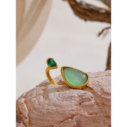 Green Zirconia Water Drop Golden Ring