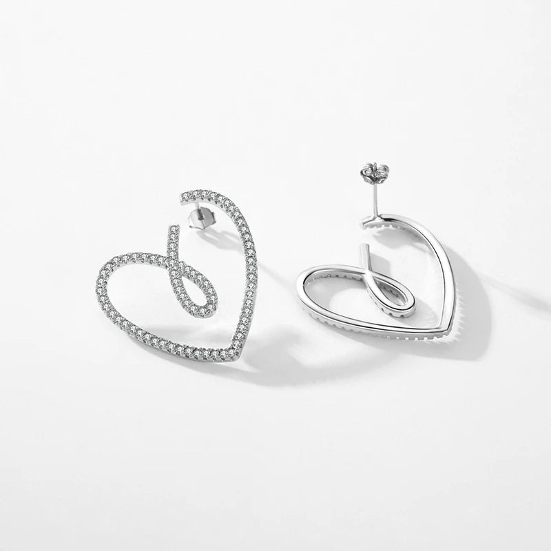 Sterling Silver Heart CZ Stud Earrings