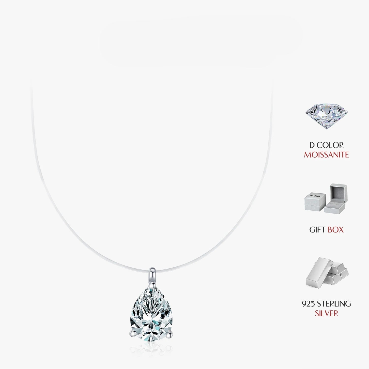Women jewelry necklace showcasing water drop moissanite brilliance