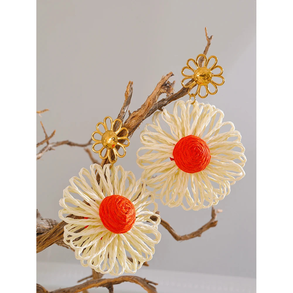 Raffia Flower Drop Earrings