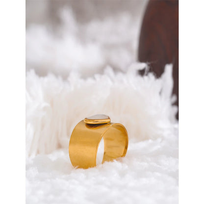 Wide Golden Natural Shell Heart Ring