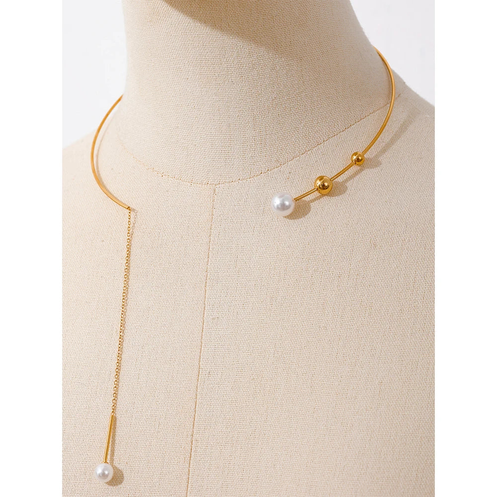 Korean Imitation Pearls Drop Torques Necklace