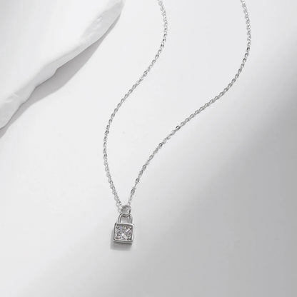 Sterling Silver 0.5 Carat Moissanite Lock Necklace