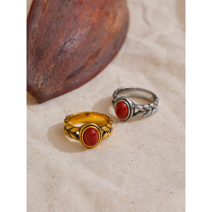 18K Gold Plated Vintage Red & Black Stone Ring