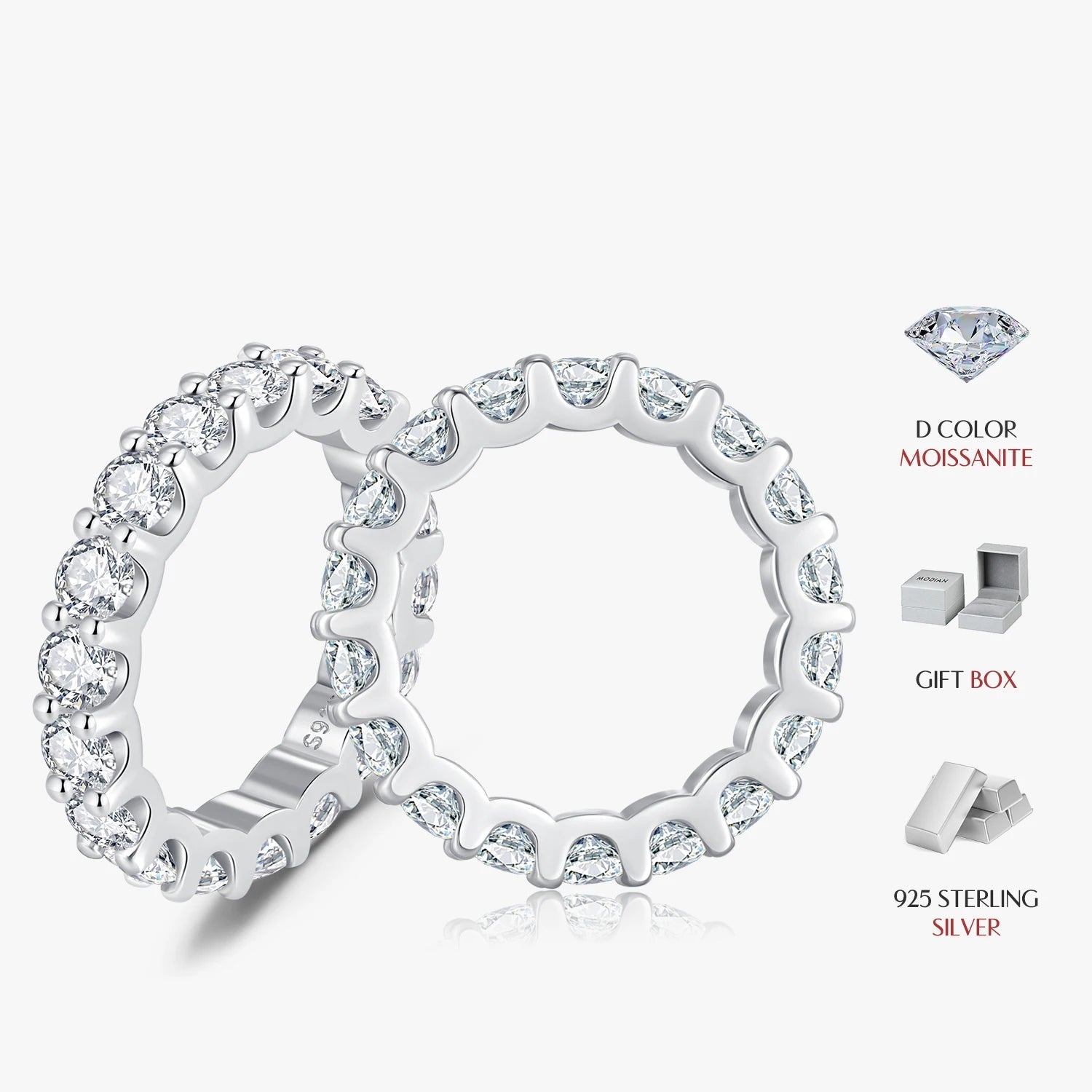Moissanite jewelry ring designed as eternity wedding band