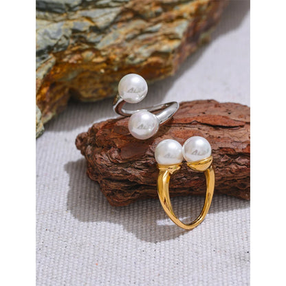 Adjustable Pearl Geometric Open Ring