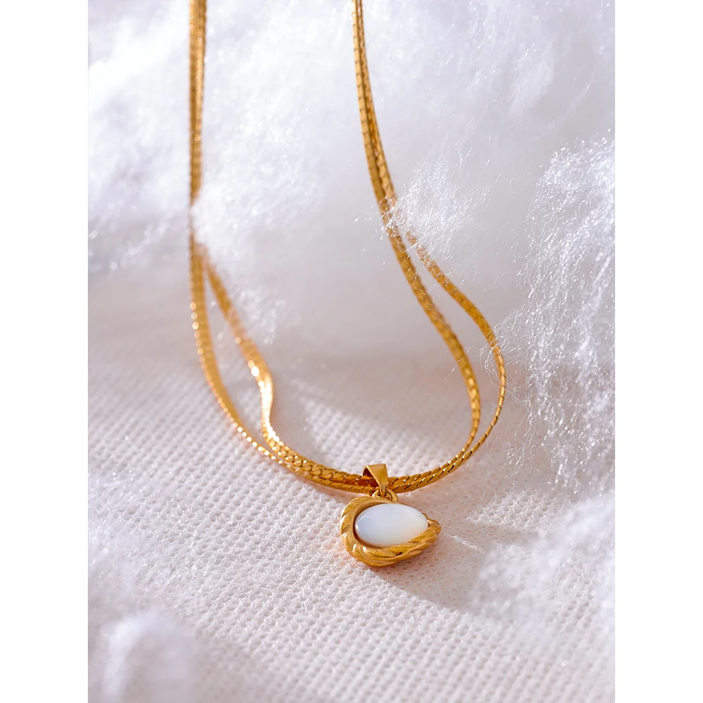 Water-Resistant Round Shell Pendant Necklace