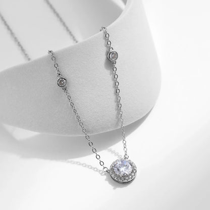 Sterling Silver Round Clear Zircon Pendant Necklace