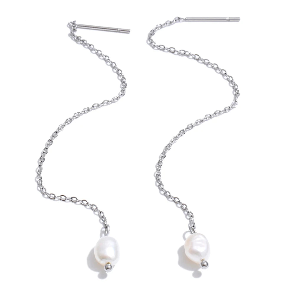 Waterproof jewelry pearl drop earrings stainless steel