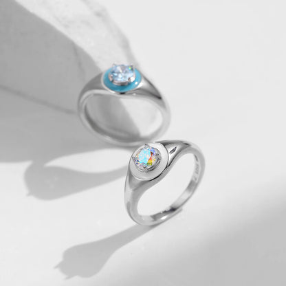 925 Sterling Silver Colorful Enamel Zirconia Ring