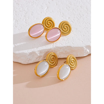 Exquisite Pink & White Natural Stone Stud Earrings