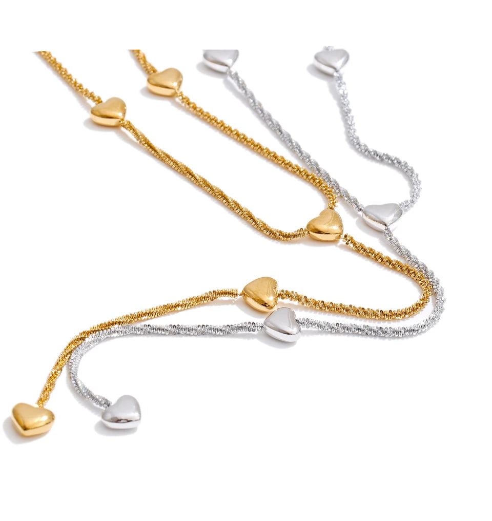 Chic gold necklace gold necklace heart accent on model