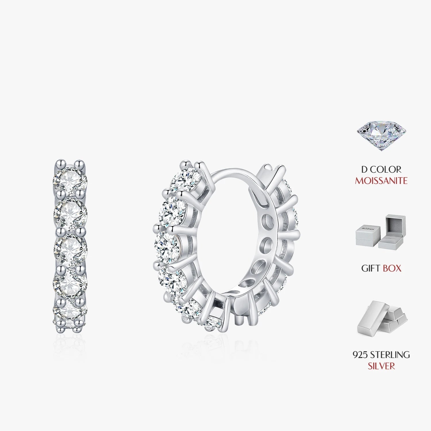 Close up showing moissanite diamond sparkle on sterling silver earrings