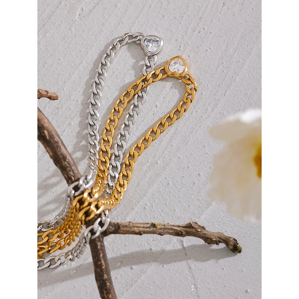 Golden Chain Link Heart Pendant Necklace