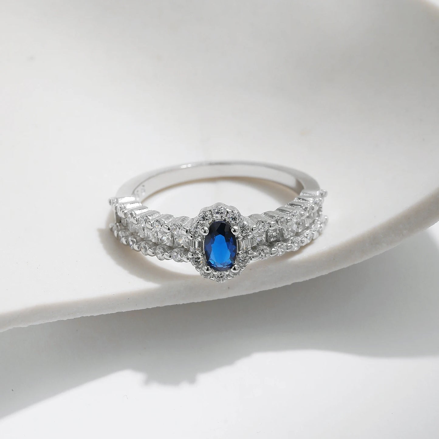 Royal Elegance Sterling Silver Blue Oval CZ Ring