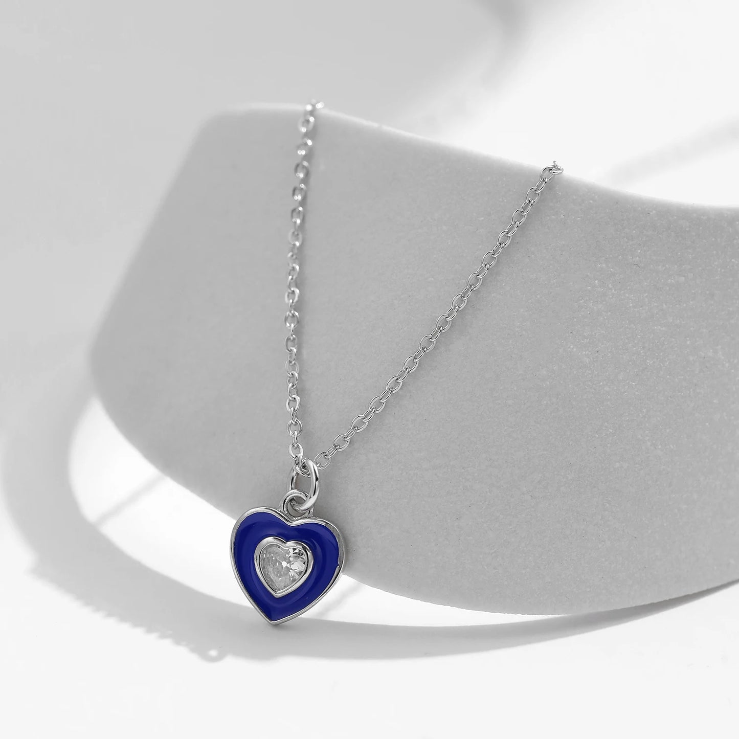 Sterling Silver Heart Blue Enamel Pendant Necklace