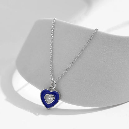 Sterling Silver Heart Blue Enamel Pendant Necklace