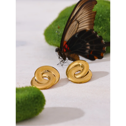 Stainless Steel Double Circle Gold Stud Earrings