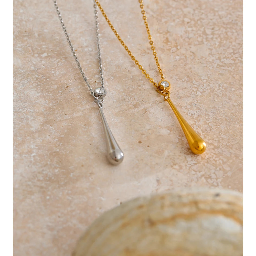 Yhpup Stainless Steel Water Drop Teardrop Pendant Necklace Waterproof Personalized Fashion Jewelry for Women Wholesale