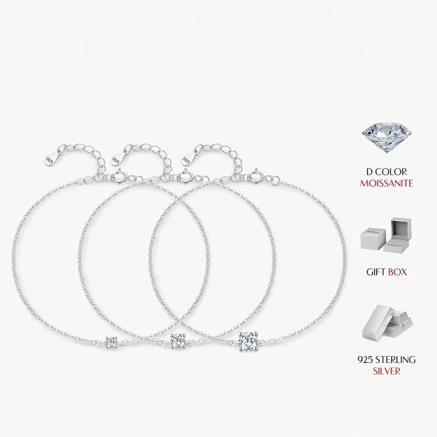 Minimalist moissanite chain bracelet in silver
