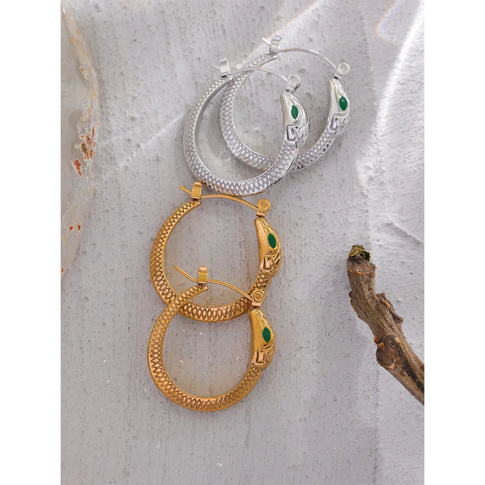 Gold Snake Hoop Earrings – Waterproof & Vintage