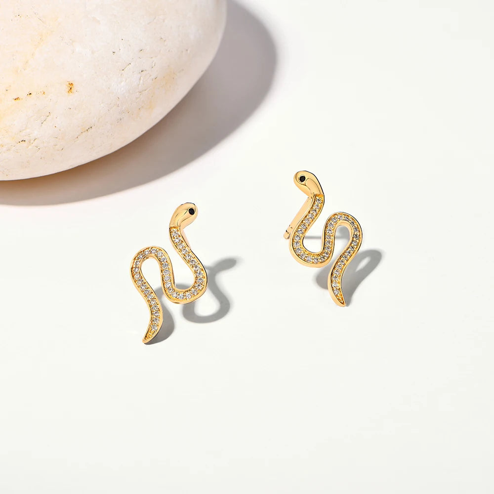 Full moissanite snake stud earrings in 925 sterling silver