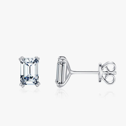 Simple Emerald-Cut CZ Stud Earrings